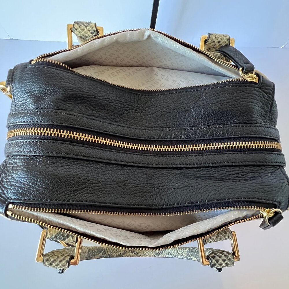 New Marc Fisher Shoulder Bag, Leather, "Kyra" Cream and Black, Snakeskin Print - Picture 8 of 14